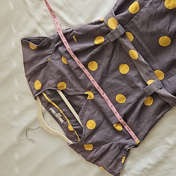 Boden Womens Dress Sz 6 Gray Yellow Polka Dot Belted Sheath Cotton Linen Preppy - Picture 11 of 11